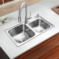 Kitchen Sink double Bowl machine made Stainless Steel KitchenBar Sink with knife holder, basket and accessories Silver (81*43). 