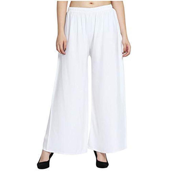 (WHITE) 100% Pure & Soft Viscos Rayon Palazzo  for Women Relaxed Bottom Adult Pajama Pants Viscose Palazzo Pants Regular Fit Flared Palazoo Pants Daily Use Stylish Plain Plazoo Trendz Cotton Viscose Loose Fit Flared Wide Leg Palazzo Plazo - (Free Size)