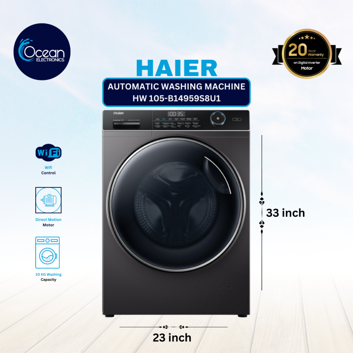 Haier Automatic  Washing Machine  HW 105-B14959S8U1, Inverter , Front Load,  Smart Operation , 20 Years Motor Warranty