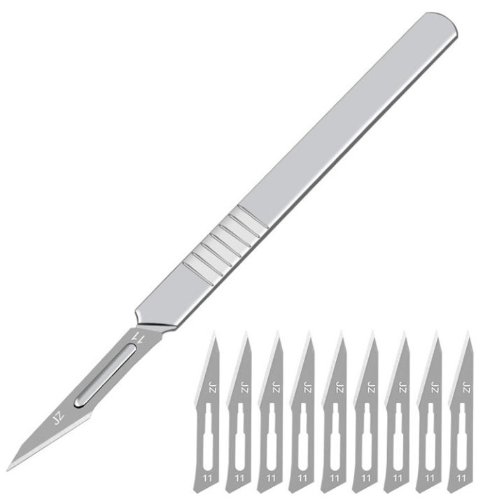 Premium 100 Pieces Scalpel Handle Blades Number 11, Stainless Steel Blade Surgical Blade SURGICAL Scalpel Blades  and includes One Handle #3  B.P Handle No.3 Surgical Scalpel