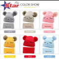 Baby Hat Scarf Set Eyes Embroidery Double pompom kid knitted Autumn Winter Neck Gaiter. 
