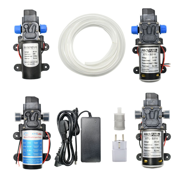 Dc 12v 24v Water High Pressure Diaphragm Self Priming Pump 60w 80w 100w With Eu Power Supply 6a 5a 18mm 1/2 Thread