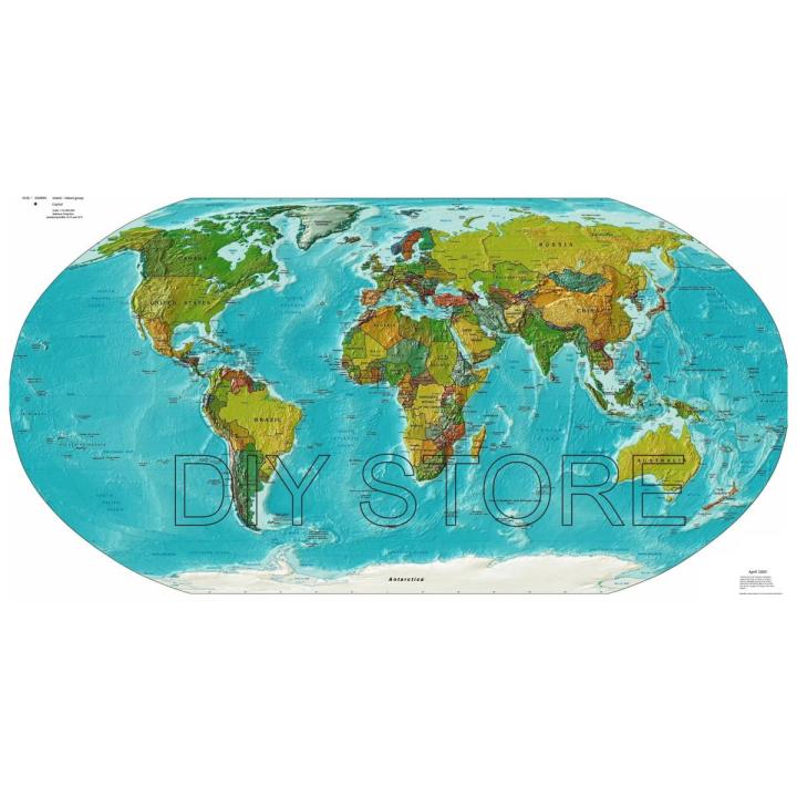 Large Scale World Political and Relief map Panaflex Poster Educational Chart School Office Decoration