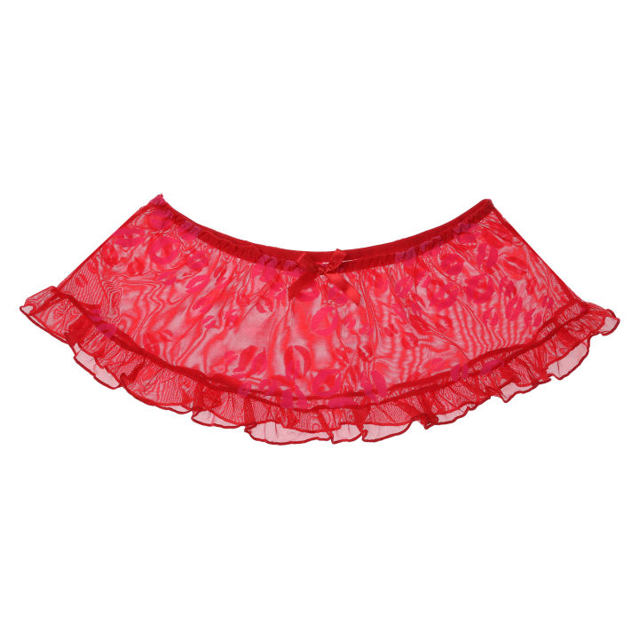 Mens Lingerie Sissy Panties Lip/Dots/Plaid Pattern See-through Mesh Skirt Sissy Underwear Lingerie Nightwear Ruffles Miniskirt