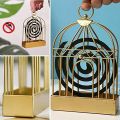 Mosquito Spool Holder, Metal Smoker Coil Holder, Mosquito Spool Holder, for Outdoor, Swimming Pool, Deck, Camping, Iron Insect Mosquito Coil Bracket Incense Sandalwood Fire and Wind Protection ,Mosquito Coil Birdcage Design Ornament for Home (Gold). 