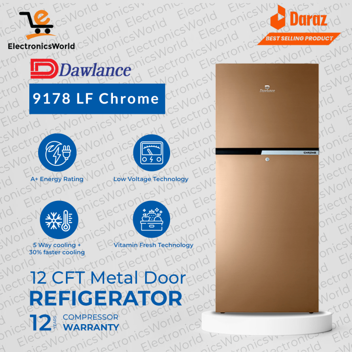 Dawlance Refrigerator 9178 LF CHROME -12 Cubic Feet- Low Voltage Operate -12 Years Compressor Warranty