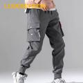 Loveseason Fitness Pants Mid-Rise Multi Pockets Solid Color Casual Cargo Pants. 