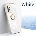 For Samsung Galaxy A32 4G Back Cover with Ring Holder Stand Plating Square Bumper Protective Case Camera Lens Protection Soft Silicone Shockproof Mobile Phone Cases. 