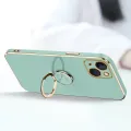 For OPPO A11k Back Cover with Ring Holder Stand + Wrist Strap Shiny Plating Square Bumper Protective Case Soft Silicone Shockproof Mobile Phone Cases. 