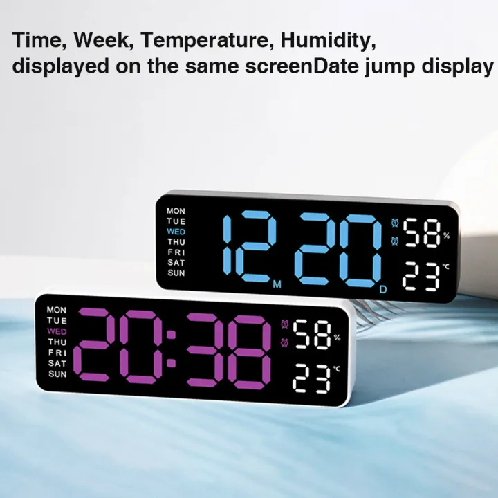 Digital Wall Clock Large LED Screen Time Week Temperature Humidity ...