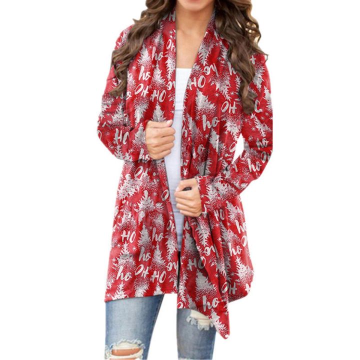 Cardigan Coat Loose Fit Snowflake Letter Print Casual Coat