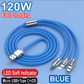 3 in 1 120W Type C Micro USB iOS Data Cable Fast Charging Liquid Silicon Universal for All Smartphones 1.2m. 