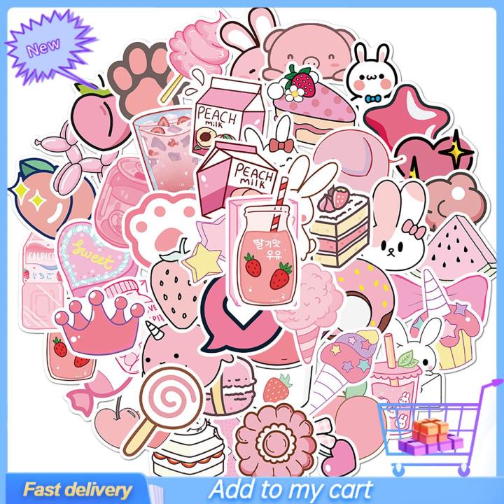 50Pcs/Bag Beverage Stickers Water-proof Cute Pink Blue PVC Vinyl Sticker for Skateboard