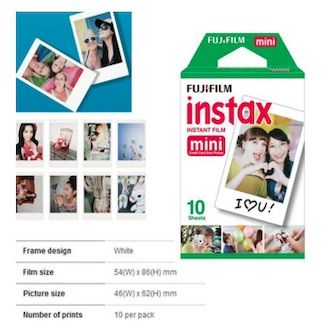 FUJÎFILŁM INSTAX Mini Instant Cameras Credit Card-Sized Prints ISO 800/30 Film, 10 Sheets-Pack.