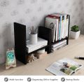 Desktop Organizer Office Storage Rack Adjustable Wood Display Shelf - Free Style Double H Display - True Natural Stand Shelf - Black. 