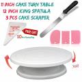 PACK OF 5 Cakeware 1 Pcs 11 inch High quality Rotating Cake Turntable, 3 Pcs Cake Creem icing Scraper Set,1 Pcs Stainless Steel Cake Utensils Spatula. 