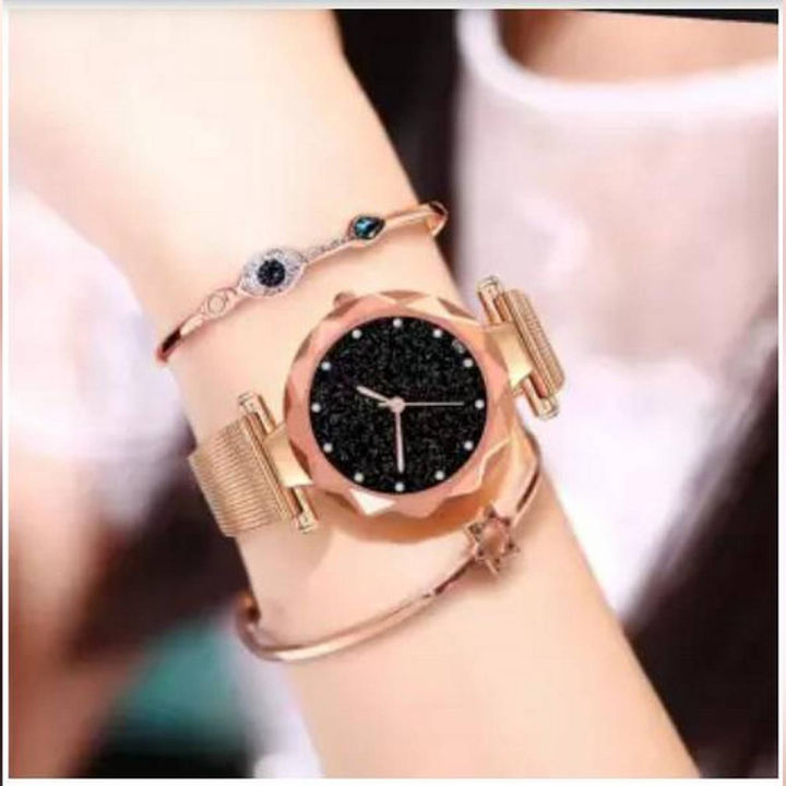 Rose Gold Ladies Wrist Watch For Women Magnetic & Waterproof