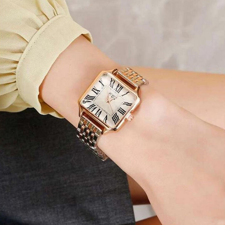 Shein- Square Pointer Quartz Watch- Rose Gold