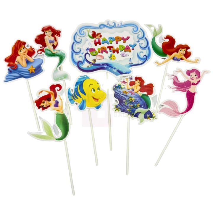 Mermaid Theme Cake Toppers - Cake Toppers - Multi Colors - Girls Theme - Pack Of 8 Cake Toppers