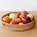 Round Rattan Serving Tray Decorative for Coffee Table Natural(Small). 