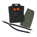 Archies Boys Brown Lined Shirt With Ash Green Shorts, Suspenders & Bow Tie. 