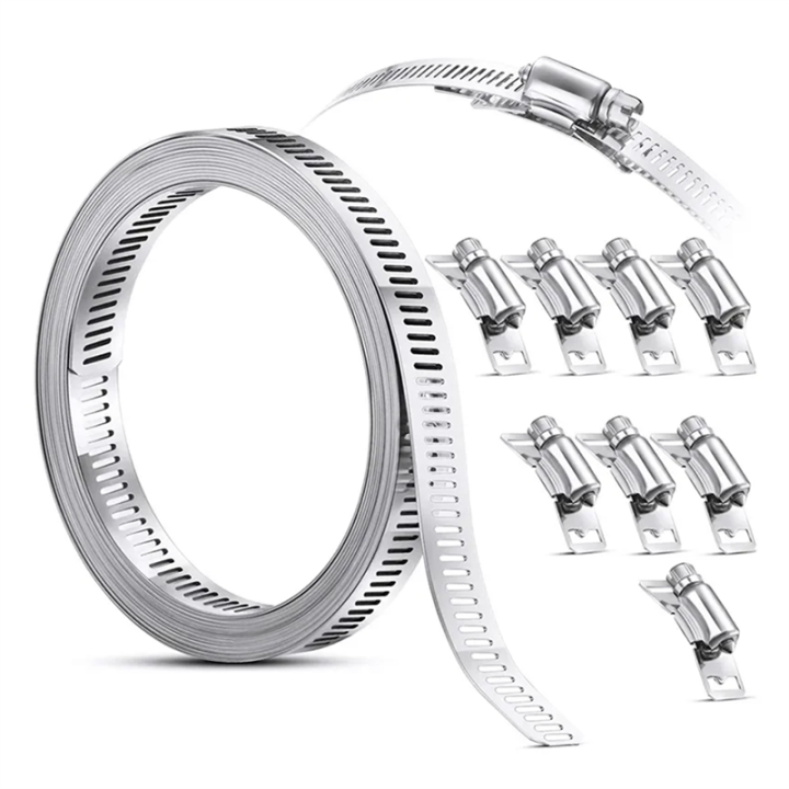 3.5M Hose Clamp Strap with 8 Fasteners Worm Clamp Adjustable 304 Stainless Steel Worm Gear Pipe Ducting Hose Clamp