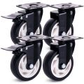 Castor 4Inch Wheels 4Pice Set Heavy Duty PU Rubber Swivel Trolley Furniture Caster with Brakes Black. 