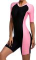 Women Half Swimming Suit Half Sleeves Two Tone Front Zipper. 