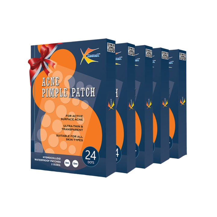 XeeneX Acne Pimple Patch Bundle pack (5 Boxes) ~ hydrocolloid acne treatment patches ~ Rapid Pimple Remover ~ 24 Dots Pimple Patches