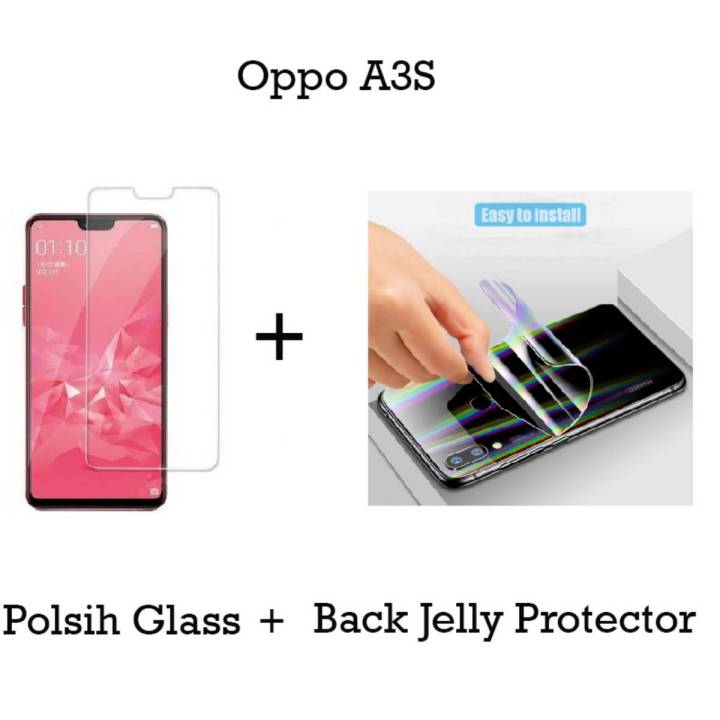Oppo A3s Glass Protector Tempered Polish Screen Protection + Back Clear Jelly Protector Soft Film Protection Hydrogel Film Protector For Oppo A3s