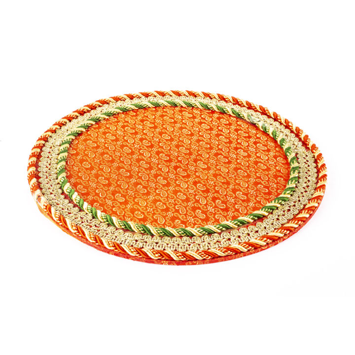 Round Gotta Round Shaped Decorated Tray Gotta Lace | For | Mehndi, Mayyun, Wedding ...