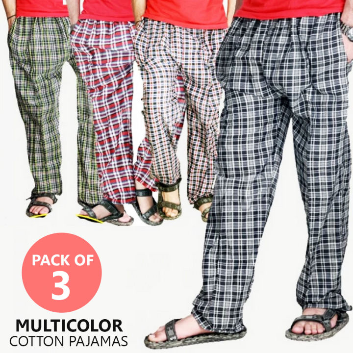 Pack Of 3 Multicolour Cotton Pajamas For Mens