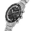 Hugo Boss Santiago Silver Stainless Steel Black Dial Chronograph Quartz Watch for Gents - 1513862. 