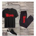 New THE Boys Printed Tracksuit for men Half sleeves round neck Trendy T shirt & comfortable trouser black. 