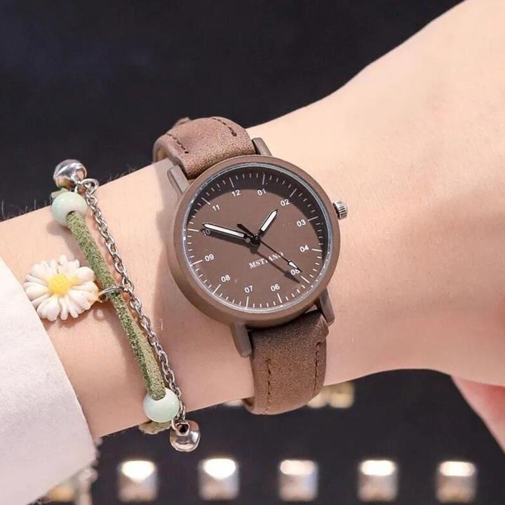 (Whitout Bracelet) Yfashion Women ple Stylish Watch With Imitation Leather Band Antique Mori Wrist Watch For Middle School Student Girl color