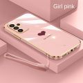 Samsung Galaxy S23 FE samsung s23FE S21 S20 FE Luxury Love Heart Casing Square Edges Plating Back TPU Soft Case with Lanyard Cover. 