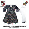 Sindhi Ajrak Traditional Dress Stitched Shirt Frock & Trouser crafted with Embroidery & Sequins for Girls. 