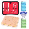 Complete Suture Practice Kit for Medical and Vet Students - Reusable Skin Simulation Silicon Pad with Pre-Cut Wounds, Full Set of Essentials Stainless Still Suturing Tools. 