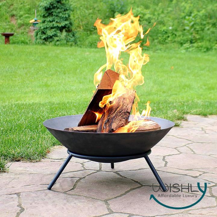 Wishly Iron Fire Pit Bowl - Outdoor 20 Inch Fireplace - Wood Burning Patio & Backyard Firepit - Small Round Portable Sturdy Stand