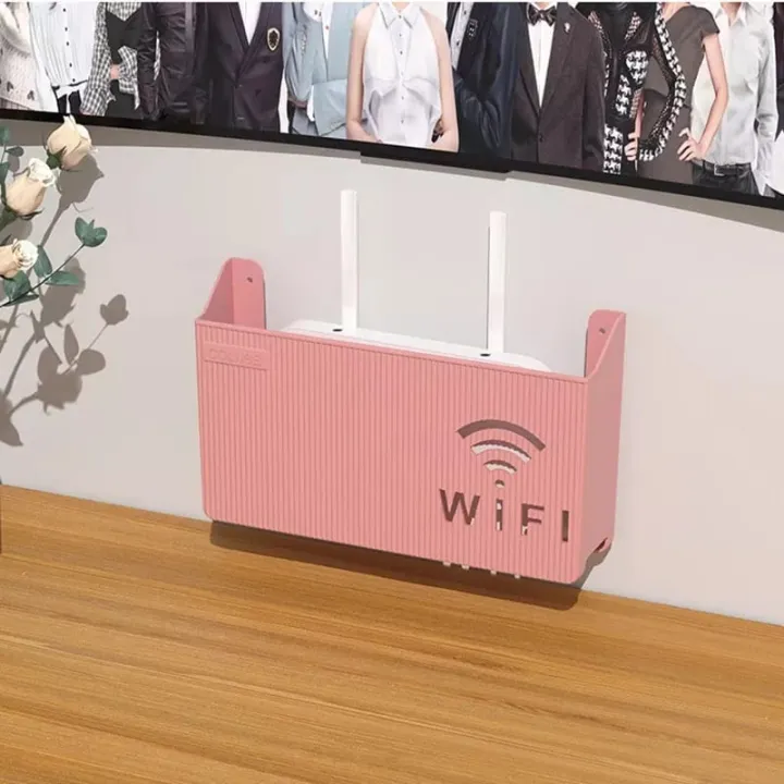 (Pink) Wall Mounted WiFi Router Stand Box – Smart Wireless Shelf ...