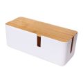 Cable Management Box with Bamboo Lid Small Cable Organizer Box for Extension Cord Stripe Surge Protector. 