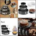 3 Pcs Set Round Shape Cake Pan Mould Teflon Non Stick Baking Can be Used in Microwave Oven Lockable Springform. 