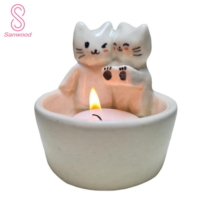 Cartoon Kitten Candle Holder Adorable Cartoon Cat Candle Holder Perfect Desktop Decoration for Christmas Birthdays Ideal Gift for Living Room Kitchen Bathroom Resin Material with Warming Paws Design