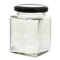 Set of 6 Glass Jars 500ml Square Shape for Spices Honey Food Storage. 