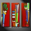 Handmade Set of 3 paintings on canvas Falsou Vitral copy work multicolor acrylic dinning room, kitchen, coffee shop, bedroom, drawing room, gift for wedding, birthday, new year, school, college, handmade home decor mothers day women's day new home decor. 