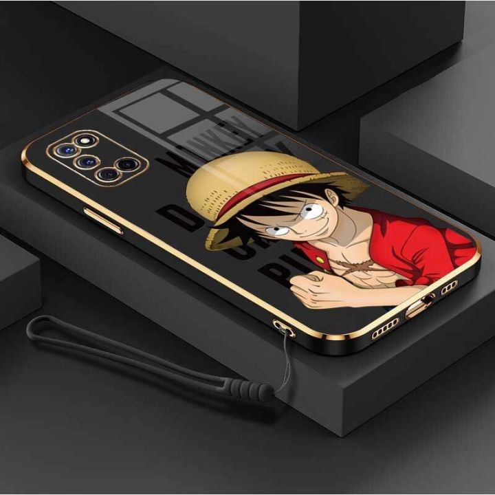 Casing For OPPO A92 4G OPPO A52 4G OPPO A72 4G Luxury Cartoon OnePiece Luffy Camera Protection Phone Case Plating Edges Silicone Soft Cover With Free Lanyard