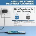 Original PD 45W Charger For Samsung Galaxy S22 S23 S21 S20 Ultra S10 Note 10+ 5G Plus A53 USB Type C Super Fast Charging Cable. 