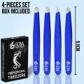 OCBA Eyebrow Tweezers Set Pack of 4  Precision Beauty Tools in Blue, Silver, Red & Black, Stainless Steel for Facial Hair Removal & Grooming for Women & Men. 