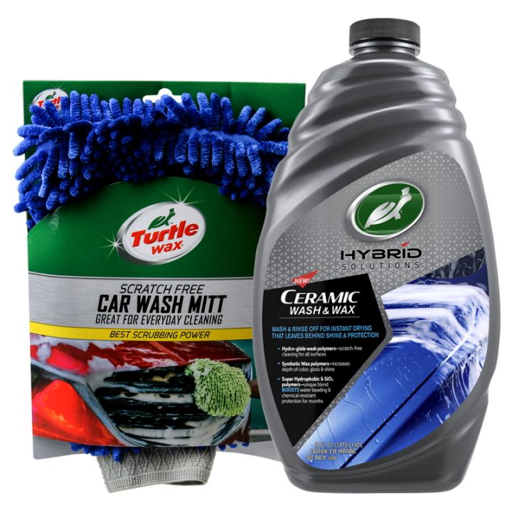TURTLE WAX - BUNDLE OFFER - HYBRID SOLUTIONS CERAMIC WASH & WAX - 1.42 LITERS , MICROFIBRE SCRATCH FREE CAR WASH MITT
