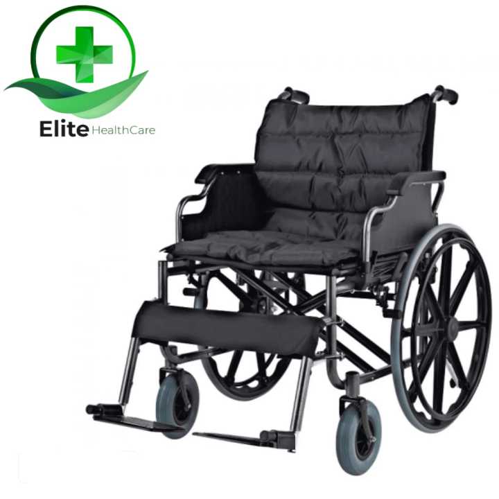 Super Wide Seat Ergonomic Portable Folding Wheelchair with Handbrake and Desk Length Arms Flip Back for The Elderly By Foshan United